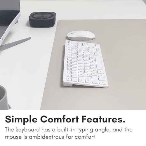 Macally White Wireless Keyboard and Mouse Combo - Quiet Productivity Duo - 2.4G Small Keyboard and Mouse Wireless - 78 Key Quiet Cordless Compact Mouse and Keyboard Combo with Mini Body - color: White