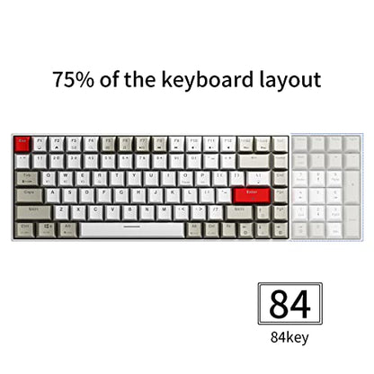 Newmen GM840 Mechanical Keyboard,Wireless/Wired/Bluetooth Gaming Keyboard | Mechanical Keyboard,Wireless/Wired/Bluetooth Gaming Keyboard,75%,RGB Backlit,Hot Swappable,Compact,Computer,PC,Blue Switch - color: Grey/White/Red, size: Blue Switch