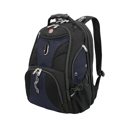 SWISSGEAR 1900 ScanSmart Laptop Backpack, Fits Most 17-Inch Laptops, TSA-Friendly Lay-Flat Design, RFID Protection, and Tablet Pocket, Black, 31L, 18.5-Inch - color: Black/Blue