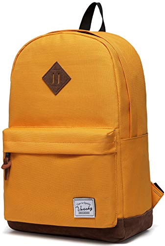 Backpack for Men Women,VASCHY Classic Water-resistant Lightweight Travel School Backpack Casual Daypack - color: Yellow