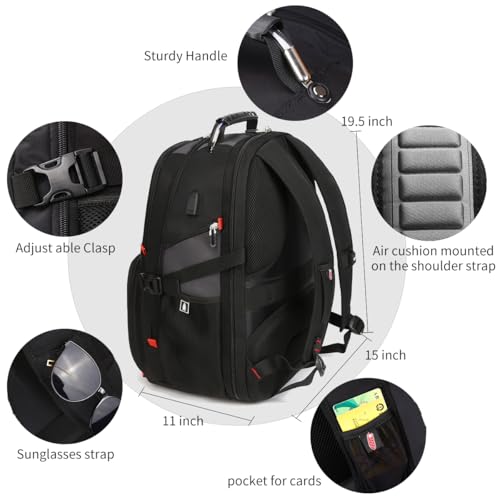 SHRRADOO Extra Large Travel Laptop Backpack for Men, Work College Backpacks | Fit 17 Inch Laptops, with Combination Lock, Carry On Flight Approved, 50L Big Bags, Business Backpack ,High Schoolbag - color: Grey