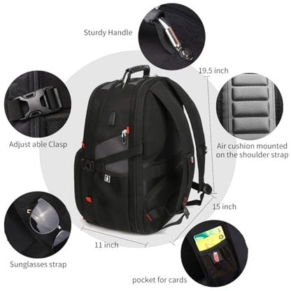 SHRRADOO Extra Large Travel Laptop Backpack for Men, Work College Backpacks | Fit 17 Inch Laptops, with Combination Lock, Carry On Flight Approved, 50L Big Bags, Business Backpack ,High Schoolbag - color: Grey