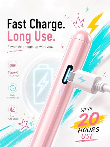 DRYMOKINI Stylus Pen, Active Stylus Pen Touch Screens Compatible for Android and i-OS Tablet/Phones, Rechargeable Universal Stylus Pencil Compatible for A-pple/i-Pad/Phone Tablet, Pink - color: Pink