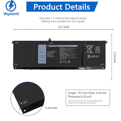 54Wh V6W33 Laptop Battery Replacement for Dell Inspiron 5310 5320 5330 5410 5418 5510 5515 5518 5625 5630 5635 3510 3511 3515 Latitude 3320 3330 3420 3520 Vostro 3515 3525 5620 5625 TN70C - size: V6W33
