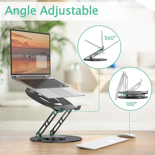 Laptop Stand for Desk Adjustable Computer Stand with 360 Rotating Base Ergonomic Laptop Riser Mount for Desk Foldable Protable Computer Desk Fits with MacBook Pro Air, Round Black - color: Round, Black