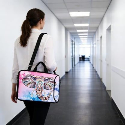 Violet Mist 14 Inch Laptop Shoulder Bag Carrying Case Laptop Sleeve 15 15.4 15.6 Inch Computer Messenger Bag Neoprene Zipper Waterproof Protective Tablet Handbag Handle Strap, Boho Elephant - color: Pink Elephant, size: For 14"15"-15.6"
