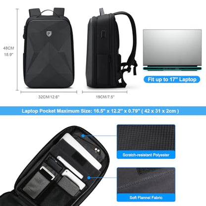 FENRUIEN 17 Inch Laptop Backpack for Men,Waterproof Anti Theft Computer Backpack with USB C Charging Port,Hardshell Gaming Laptop Bag,Black