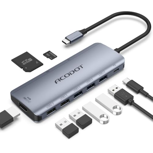 USB C Hub, Acodot 9-in-1 USB C Dongle, All-in-One USB C Hub Multiport Adapter with 3 x USB 3.0 ports, 4K HDMI, 100W Power Delivery, MicroSD/SD Card Reader for MacBook Air, MacBook Pro, XPS - color: 4k-30hz