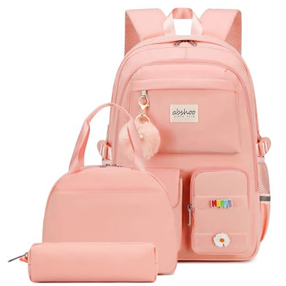 abshoo School Backpack for Girls Bookbag with Lunch Bag Teen Girls School Bag Travel Daypack (Peach Pink) - color: Peach Pink