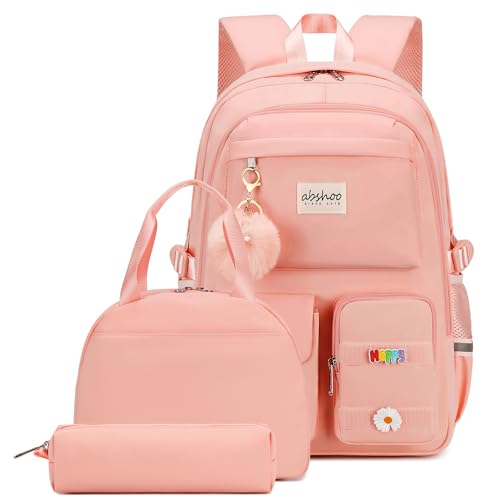 abshoo School Backpack for Girls Bookbag with Lunch Bag Teen Girls School Bag Travel Daypack (Peach Pink) - color: Peach Pink