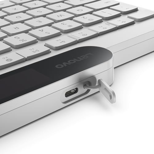 Lenovo 800 Self-Charging Bluetooth Keyboard, Uses Ambient Light for Charging, Bluetooth 5.1, Supports 3 Devices, Battery Free, Wireless, White - color: White