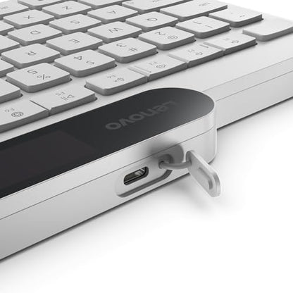 Lenovo 800 Self-Charging Bluetooth Keyboard, Uses Ambient Light for Charging, Bluetooth 5.1, Supports 3 Devices, Battery Free, Wireless, White - color: White