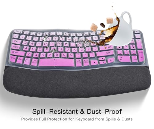 Large Print Keyboard Cover Skin for Logitech Wave Keys MK670 Combo Keyboard Skin, Logitech Wave Keys Wireless Ergonomic Keyboard Cover Protector Skin Accessories, Ombre Purple - color: Ombre Purple-Large