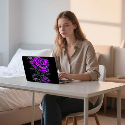 Aesthetic Laptop Skin Sticker, Purple Roses on Black Waterproof Vinyl Laptop Decal, Removable Bubble Free, Reusable Protective Cover for 13 14 15 15.6 Inch - color: Purple Roses on Black