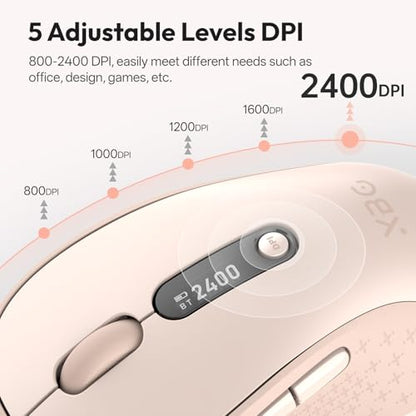 XBG B15Pro Tri-Mode Wireless Bluetooth Mouse with LED Display for Laptop | Bluetooth 5.0/4.0 & 2.4G, 2400 DPI, 500mAh Type-C Rechargeable, Ergonomic Silent Click, Multi-Device for PC Tablet Office - style: B15 Pro-Pink