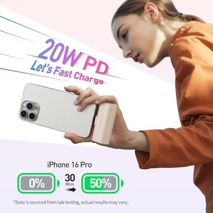 iWALK Portable Charger for iPhone 17/16/15 USB-C Small Power Bank 20W 4,500mAh Fast Charging Battery Pack Compatible with iPhone 15/16/17 Plus/17 Pro/17 Pro Max, Samsung Galaxy S25/S24/S23 Android - color: LightBrown