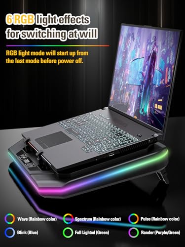 Laptop Cooling Pad, Gaming Laptop Cooler for 13-19 Inch Laptops, RGB Lights Laptop Fan Cooling Pad with 3 Height Adjustable and 3 USB Ports, 4.72 Inch Large Turbo Fan, Max 3500RPM