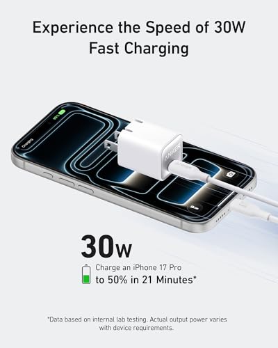 Anker Nano Phone Charger, USB C GaN Charger 30W, PIQ 3.0 Foldable PPS Fast Charger USB C for iPhone 17/16 and More Series, Galaxy, iPad, Compatible with MagSafe - color: black
