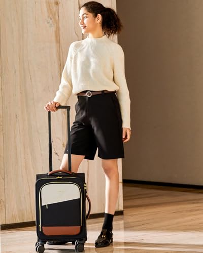 LOVEVOOK 5 Pcs Carry On Luggage 22x14x9 Airline Approved with 40L Laptop Travel Backpack, 20 Inch Carry On Suitcases with Wheels, Rolling Suitcase for Women Men, with TSA Lock Weekender Luggage - color: Black-white-brown, size: 20 Inch-5Pcs