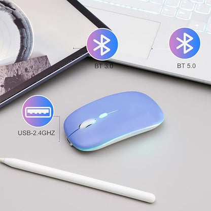 Wireless Bluetooth Mouse Rechargeable Long Lasting Dual Mode - BT 5.2 & 2.4G Silent RGB LED Mice, Slim Portable Ergonomic Mouse for Laptop/PC/Tablet/MacBook/iPad/Apple Devices(Purple) - color: Purple