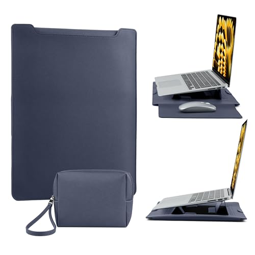 13-14 Inch Protective Laptop Sleeve Case with Stand, for MacBook Pro 14'' M5~M1, Pro/Max(2026-2021), MacBook Air 13.6'' M5-M2, (2026-2022), iPad Air/Pro Surface, PU Leather Laptop Case (13"-14" Blue) - color: Blue, size: 13-14 Inch