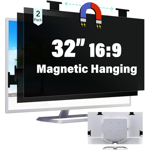 [2 Pack] Magnetic Hanging 32 Inch Computer Privacy Screen for 16:9 Aspect Ratio Widescreen Monitor, Removable Eye Protection Anti Glare Blue Light Computer Monitor Privacy Filter - size: [2 Pack] 32 inch 16:9