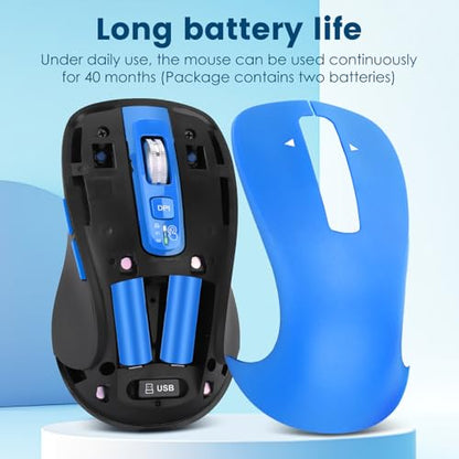 CITLLA Wireless Bluetooth Mouse (USB + BT1 + BT2), Full Size, 4-Way Scrolling, Multi-Device Silent Mouse for Computer, Laptop, iPad, MacBook (Blue) - color: Blue