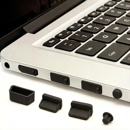 2-Pack 16-in-1 Silicone Dust Plugs for Laptop USB-C HDMI SD and More Black | Soft silicone protects USB-C, HDMI, SD, Ethernet, 3.5mm ports from dust. Snug fit, non-scratch. 2 complete sets, Black - color: Black
