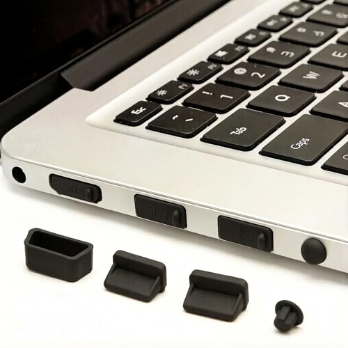 2-Pack 16-in-1 Silicone Dust Plugs for Laptop USB-C HDMI SD and More Black | Soft silicone protects USB-C, HDMI, SD, Ethernet, 3.5mm ports from dust. Snug fit, non-scratch. 2 complete sets, Black - color: Black