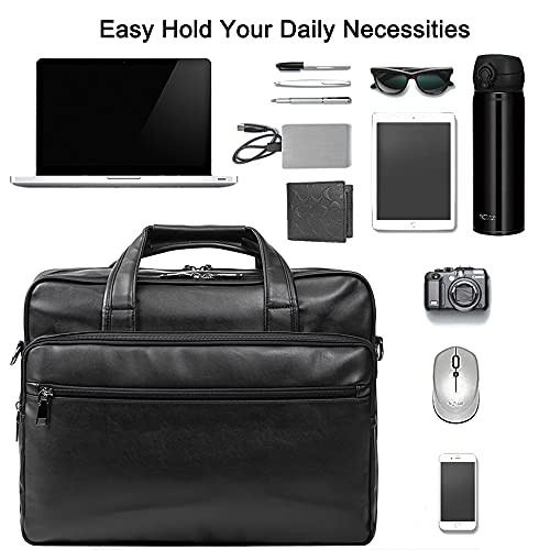seyfocnia Leather Laptop Bag, Men's 15.6 Inche 17.3 Inche Messenger Briefcase Business Satchel Computer Handbag Shoulder Bag - color: [G]black, size: 15.6 inch