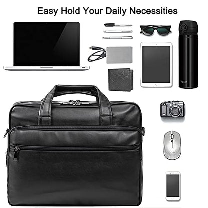 seyfocnia Leather Laptop Bag, Men's 15.6 Inche 17.3 Inche Messenger Briefcase Business Satchel Computer Handbag Shoulder Bag - color: [G]black, size: 17.3 inch