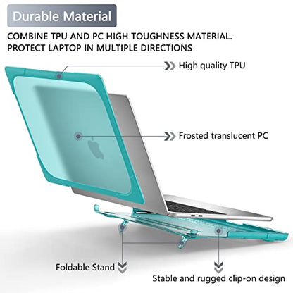 Batianda Heavy Duty Case for MacBook Pro 13 inch 2022 2020, Light Blue | Ergonomic Foldable Stand Holds 22 lbs, Shockproof Bumper, Matte Translucent Hard Shell, Fits M1/M2 A2338/A2251/A2289 Model - color: Mint Green
