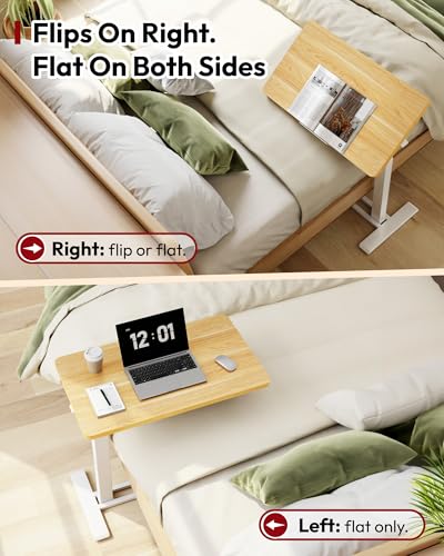 SANODESK Medical Adjustable Overbed Bedside Table with Casters 90° Tilt Top Pneumatic Mobile Rolling Laptop Computer Standing Desk Cart with Tray, Hospital and Home Use(27.6" W x 15.7" D, Maple) - color: Maple, size: Small