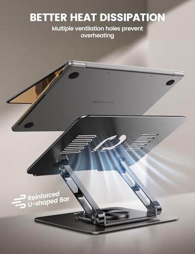Lamicall Adjustable Laptop Stand for Desk 360° Rotating Base for 10-17.3'' | Aluminum Laptop Riser, Ergonomic Computer Stand Foldable Protable fits MacBook Neo Air Pro Dell HP Lenovo Office Home Black - color: Black