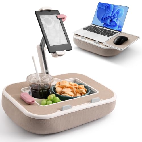 Tablet Pillow Stand with Snack Bowl and Writing Board, 360° Rotating Phone Holder for 4.7-13" Phone Kindle Tablet, Pillow Kindle Holder for Reading in Bed, Couch,Recliner,Floor Etc-Beige - color: Beige