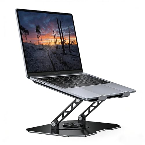 360° Rotating Laptop Stand for Desk, Heavy Duty Solid Steel Ergonomic Laptop Riser, Foldable Portable Computer Holder, Stable Adjustable Stand Compatible with MacBook Air/Pro 10-16 Inch Laptops - color: white