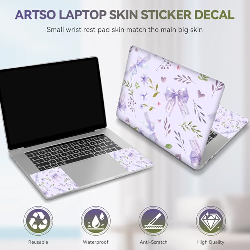 Purple Bows Laptop Skin Sticker Cover Decal, 12 13 13.3 14 15 15.4 15.6 inch Laptop Notebook Vinyl Skin Sticker Cover Personalized Art Protector - color: Light Purple Bows Flower