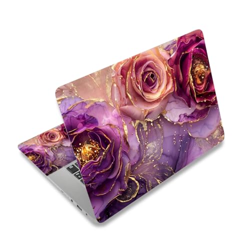 Laptop Decal Sticker Skin Cover, 12" 13.1" 13.3" 14" 15" 15.4" 15.6" Laptop Netbook Vinyl Art Skin Sticker Cover Notebook PC Protector (2 Wrist Pad Included), Removable Reusable, Marble Flowers - color: Marble Flowers