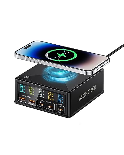 Charging Station, 160W 5-Port USB C with 65W PD, QC3.0, Wireless Charger, LCD Display for MacBook, Laptop, iPad, iPhone, Samsung