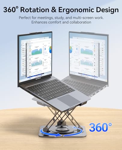 ORICO Adjustable Laptop Stand for Desk, 360° Rotating Base, Foldable Aluminum Alloy Computer Stand with Ventilated Design, Compatible with MacBook Neo/Air/Pro, Dell, XPS, HP up to 17'' - ST12, Gray - color: Gray