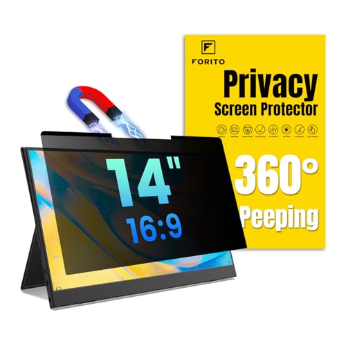 F FORITO Magnetic Laptop Privacy Screen 14 inch 16:9, 360° Anti Peeping Removable Anti Glare Blue Light Filter Compatible with All 14” 16:9 Laptops Portable Monitors - size: for Laptop 14"16:9