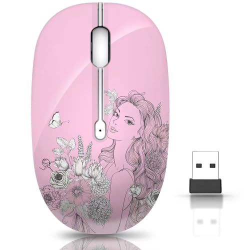 JUHOO Wireless Mouse with Nano Receiver for PC, Laptop, Notebook, Computer, MacBook, Less Noise, Portable Mobile Optical Mice - style: Flower Girl