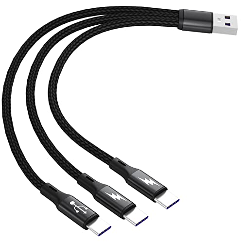 GELRHONR USB C Splitter Cable,USB A Male to 3 Type-C Male Charge Cable,3 in 1 Nylon Braided Charging Cord with 3x0.2m Cable, 5A Fast Charge,Compatible with Mobile/Android and More （0.65FT-0.2M） - size: 1 Pack 0.2M