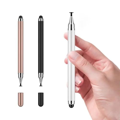 Stylus Pens for Touch Screens, 3 Pack Universal 2-in-1 Capacitive Stylus with Disc and Silicone Tips – Compatible with iPad, iPhone, Android, Tablets, Laptops – Black, White, Gold