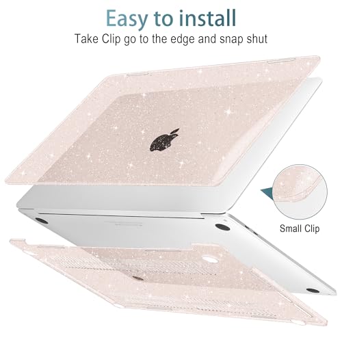 May Chen Compatible with MacBook Pro 13 inch Case 2022 2021 2020 Release A2338 M2 M1 A2251 A2289, Plastic Hard Shell Case Keyboard Cover for MacBook Pro 13 Touch Bar Fits Touch ID, Pink & Gold Glitter - color: Sakura Pink Glitter