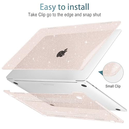 May Chen Compatible with MacBook Pro 13 inch Case 2022 2021 2020 Release A2338 M2 M1 A2251 A2289, Plastic Hard Shell Case Keyboard Cover for MacBook Pro 13 Touch Bar Fits Touch ID, Pink & Gold Glitter - color: Sakura Pink Glitter