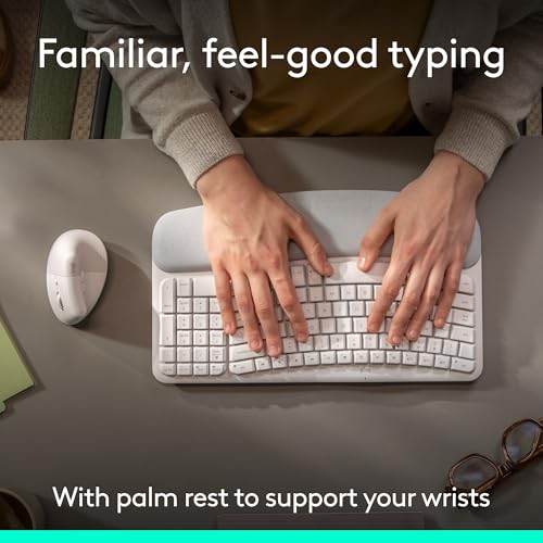 Logitech Wave Keys & Lift Vertical Mouse - Ergonomic Wireless Keyboard and Mouse Combo - with Cushioned Palm Rest, Easy-Switch, Bluetooth, for Multi-OS, Windows/Mac - Off-White - color: Off White, style: Right-Handed