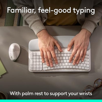 Logitech Wave Keys & Lift Vertical Mouse - Ergonomic Wireless Keyboard and Mouse Combo - with Cushioned Palm Rest, Easy-Switch, Bluetooth, for Multi-OS, Windows/Mac - Off-White - color: Off White, style: Right-Handed