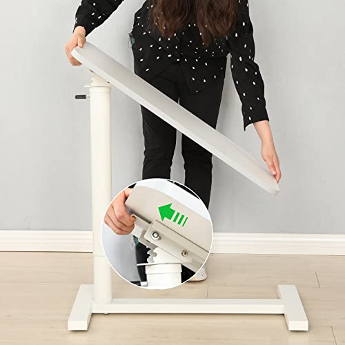 Height Adjustable Mobile Standing Desk - 90° Tiltable Storable Overbed Table, 30 inches Rolling Laptop Desk with Gas Spring Riser and Wheels for Offices, Home, Medical and School - color: White