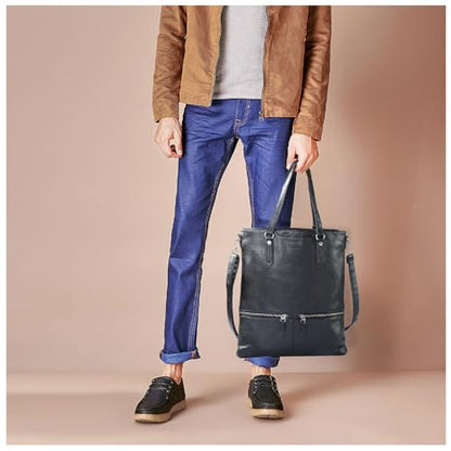 Lassviin Laptop Tote Bag, Leather Work Tote for Computer Bag Waterproof Lightweight Shoulder Bag Purse Handbag Crossbody Bag - color: Black - Medium